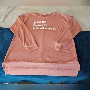 NWOT Sew In Love Lrg Light Pink Round Neck Sweater "Peace Love & Kindness"